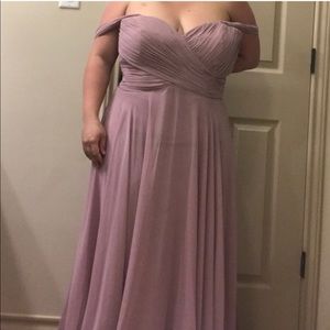 lux ruched off the shoulder chiffon gown